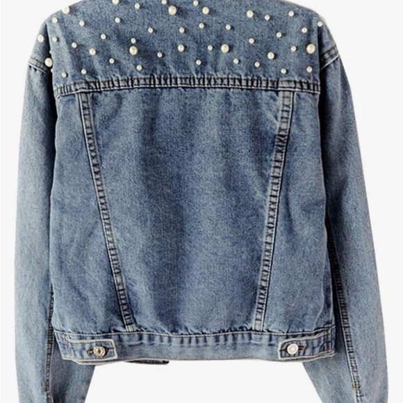 Denim Jacket Embroidered Pearls size medium - Picture 2 of 4